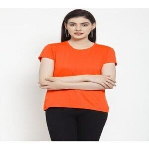 Aquaguard Women's Orange Casual Short Sleeve Crew Neck Cotton T-Shirt Size Mediu